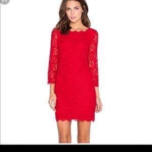 EUC xl DVF "Zarita" red lace pattern sheath dress